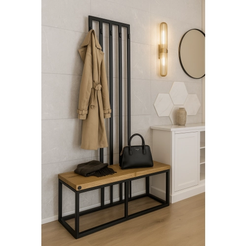 Ławka Metalowa Z Wieszakiem Loft Siedzisko Drewno Lite Dąb LM-97 Rozmiary od 50 cm do 200 cm